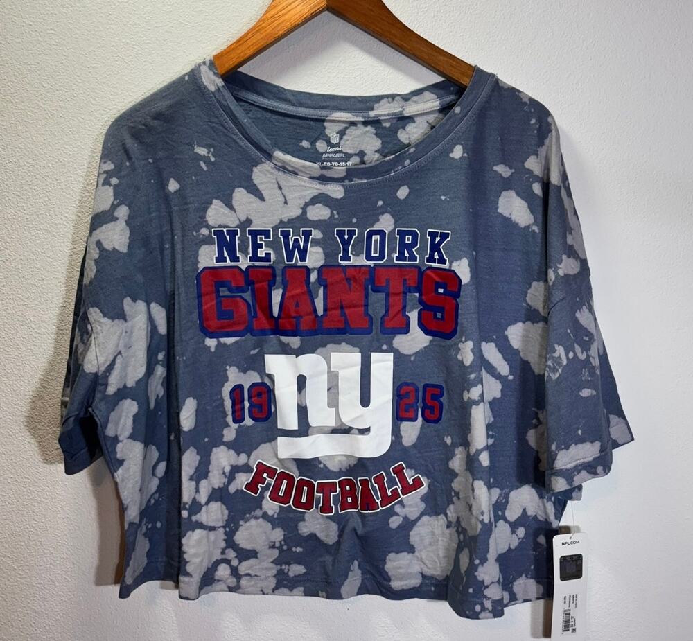NFL New York Giants Tie Dye Crop Top Teens XL 15/17 Blue White NWT 100% Cotton